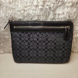 Coach Signature Canvas LG Chubby Black Patent Trim Zip-Top Pouch